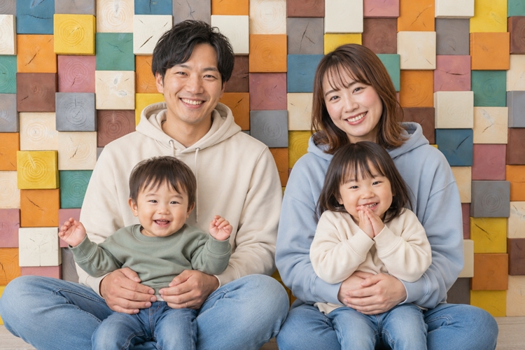 家族写真,家族,記念写真,仲良し,タイル