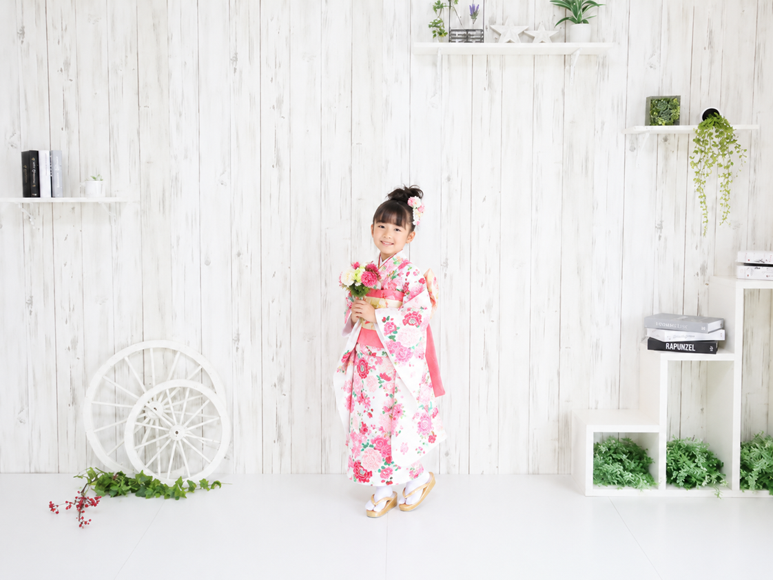 七五三写真,七五三撮影,7歳七五三,七五三女の子,七五三着物,花束